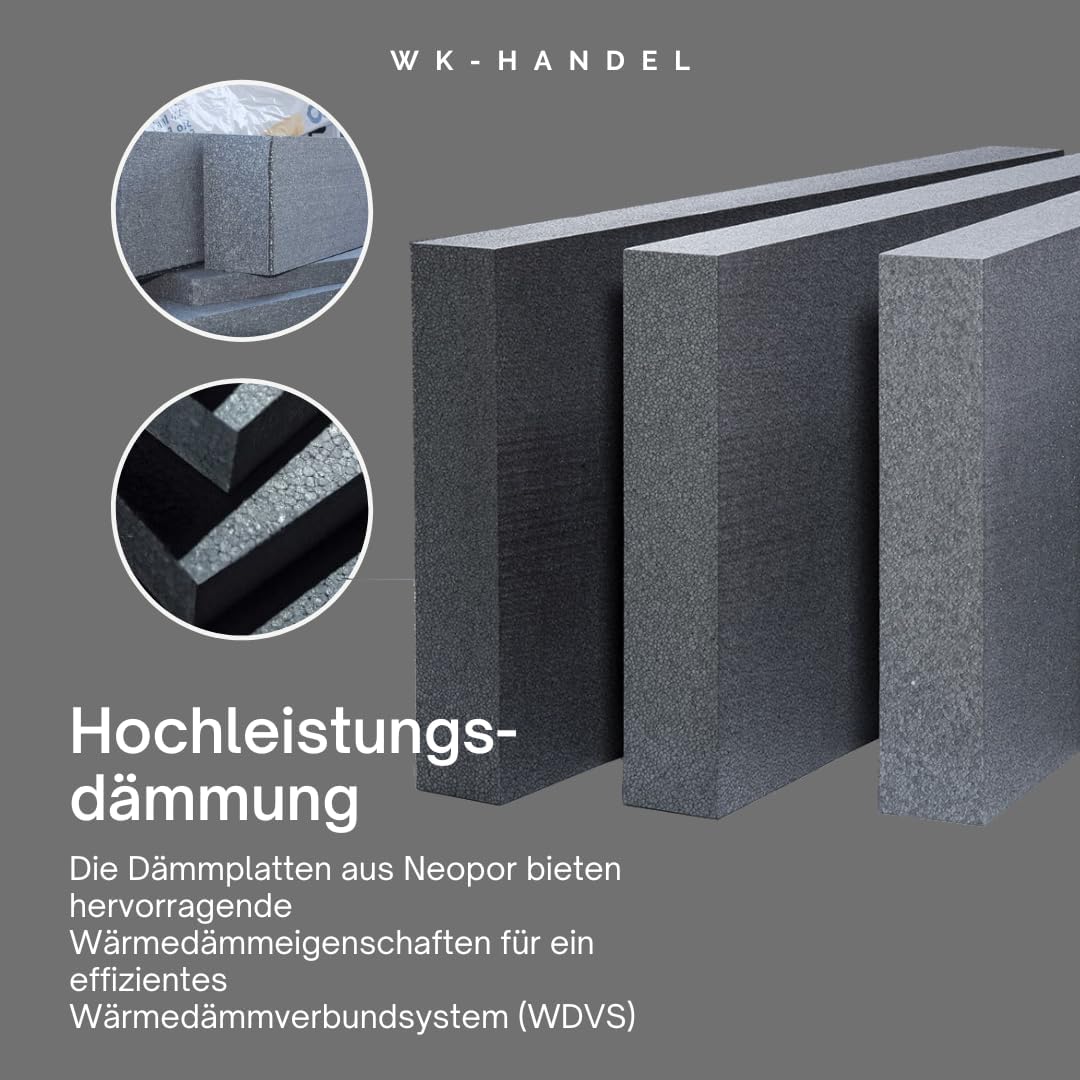 3m² Neopor Dämmplatten, 80 mm Stärke, WLG 032, 1000 x 500 mm, EPS NEO Fassadendämmung – Styropor WDV