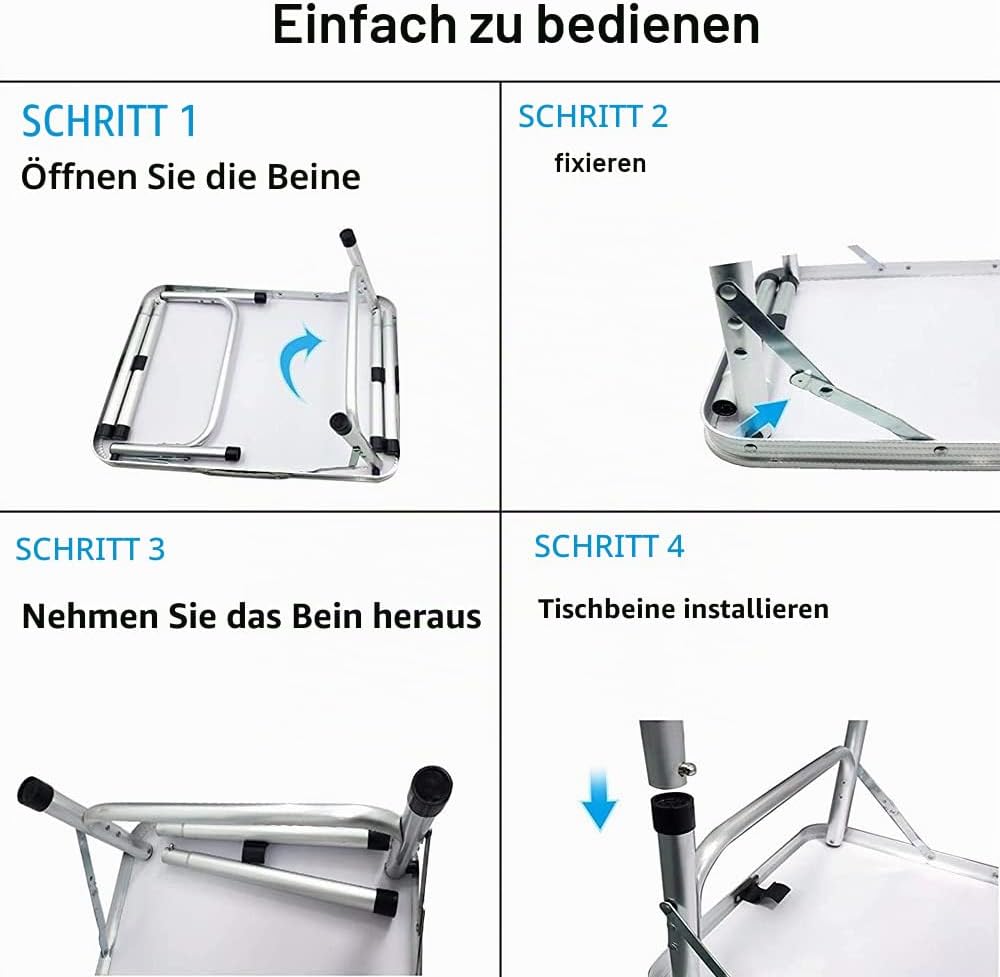 EFAN Klapptisch, 3 m, tragbar, höhenverstellbar, Campingtisch, faltbar, mit Tragegriff für Party, Ab