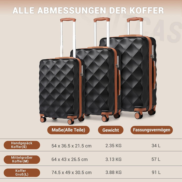 British Traveller Handgepäckkoffer 54x36.5x21.5 cm Leichter Reisekoffer aus ABS+PC mit TSA-Schloss,