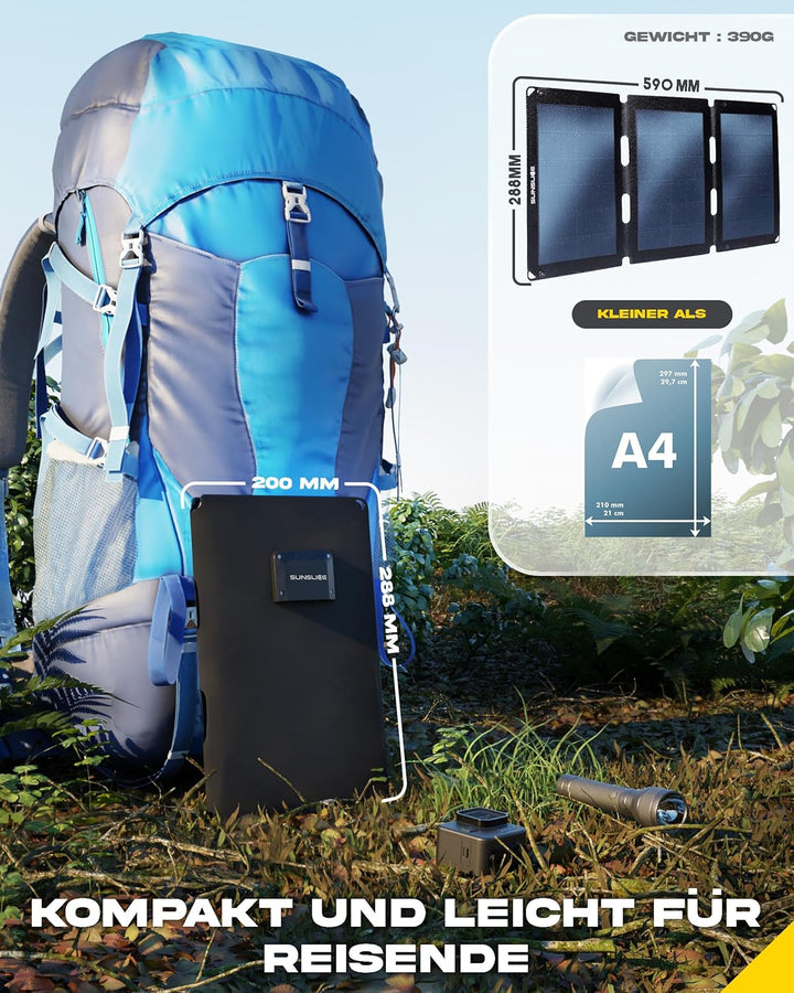 Solar Charger Outdoor, Solarmodul flexibel, Solaranlage Camping, Solar Charger wasserdicht mit leist