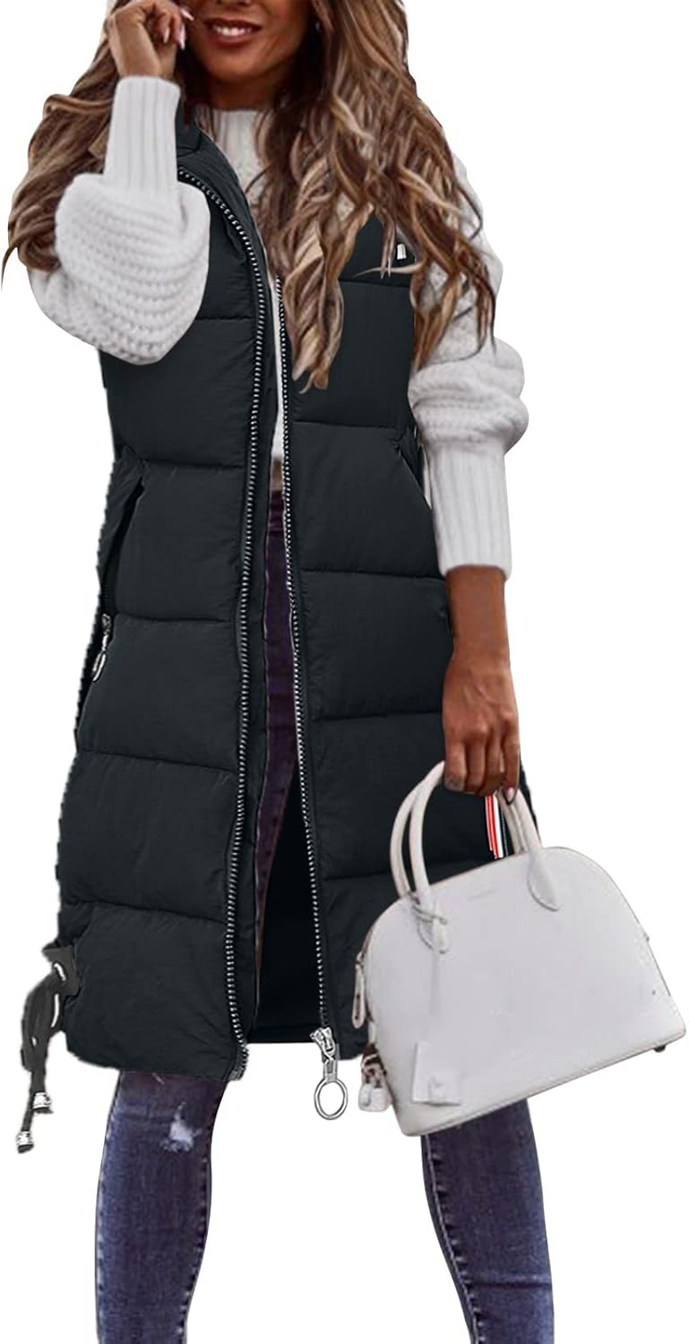 Chanpning Weste Damen Lang Winter Plus Size Long-Steppweste Lässige Pufferjacke Oversize Steppweste