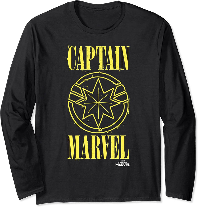 Captain Marvel Yellow Paint Drip Logo Langarmshirt