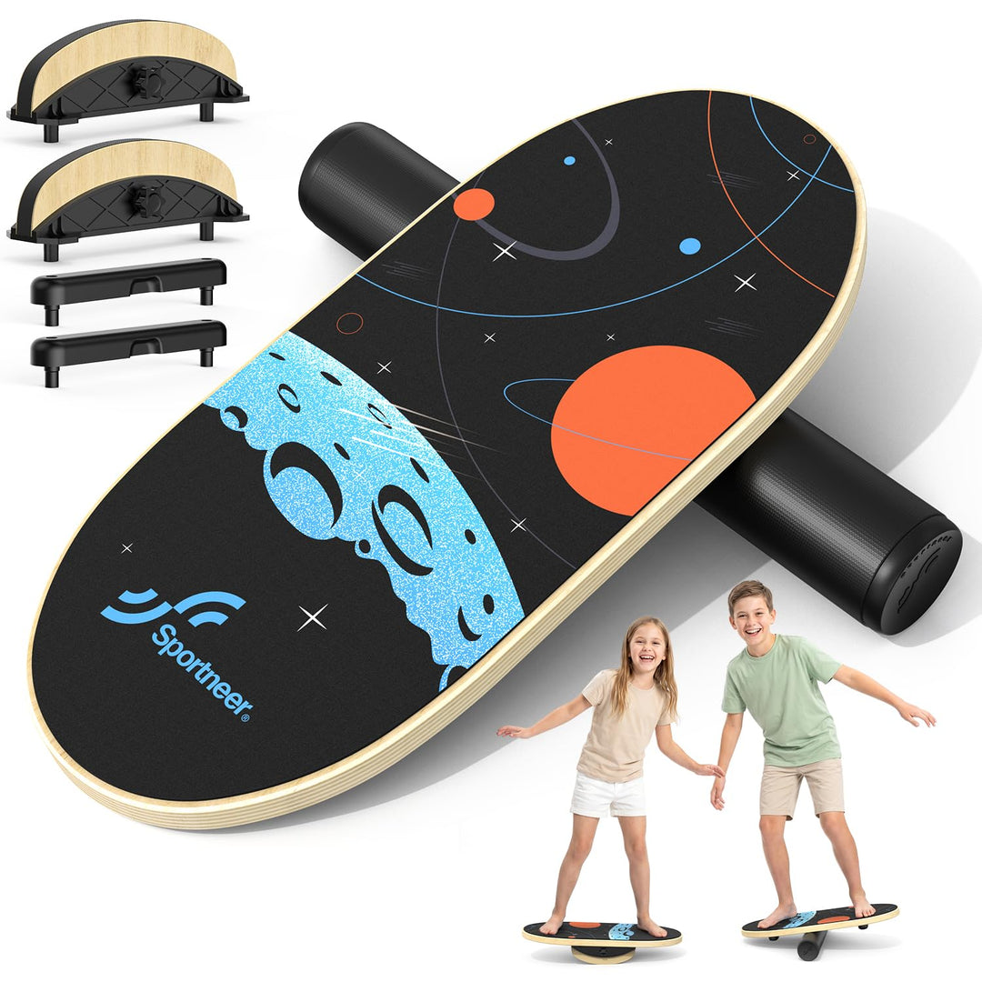 Sportneer Balance Board, Wobble Board mit verstellbaren Stoppern und Rollen | Balancier-Trainer zur
