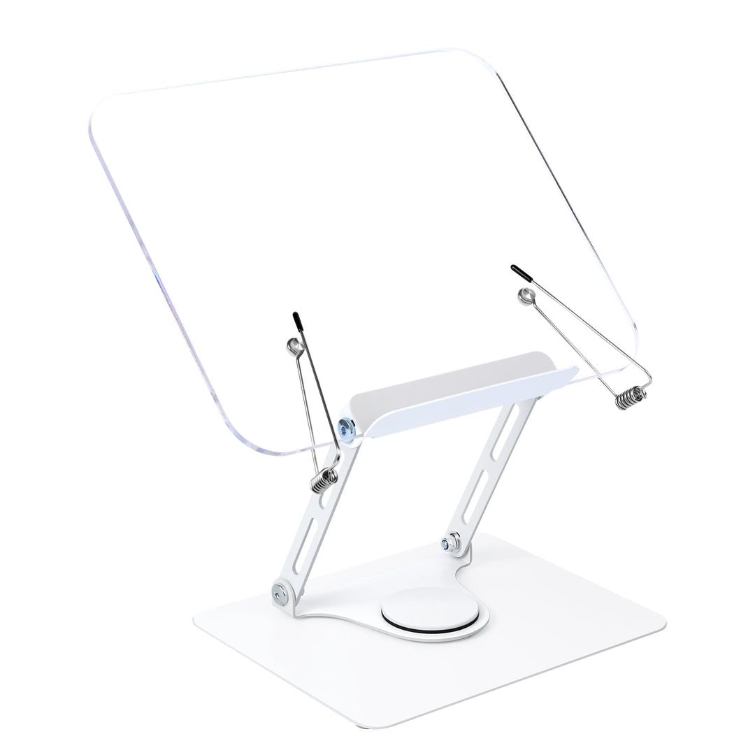 MSDADA Buchständer, Verstellbarer Acryl Buchhalter mit 360° drehbarer Basis, Kochbuchständer, Rezept