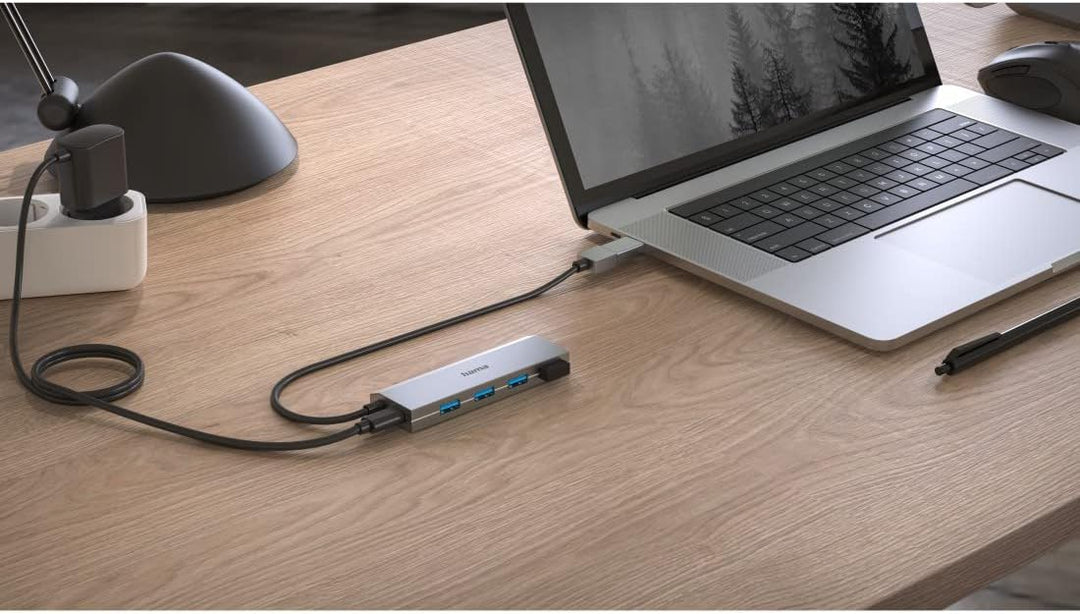 Hama USB-Hub 4 Ports (USB-A und USB-C-Anschluss, mit Netzteil, 4x USB-A für Maus, Tastatur, externe