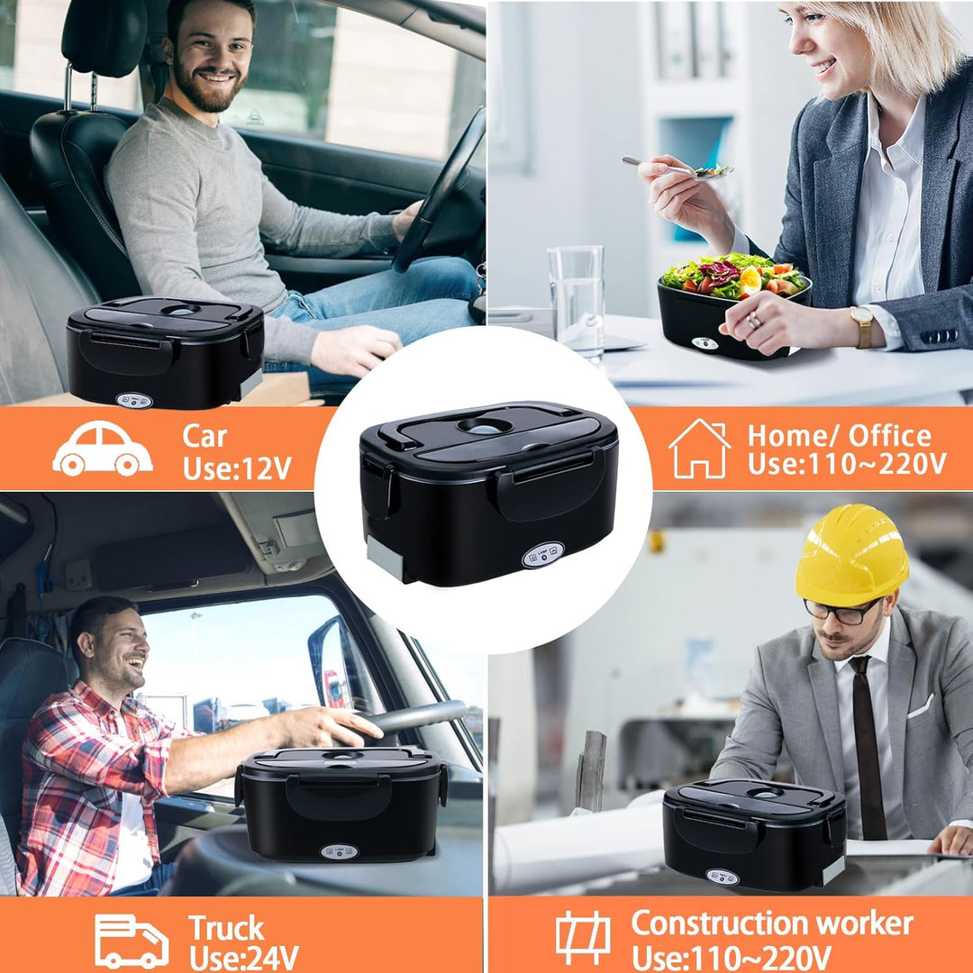 Elektrische Lunchbox 4 in 1 12V/24V/220V~240V, 1.5L 60W Lunch Box Elektrisch Edelstahl Speisenwärmer