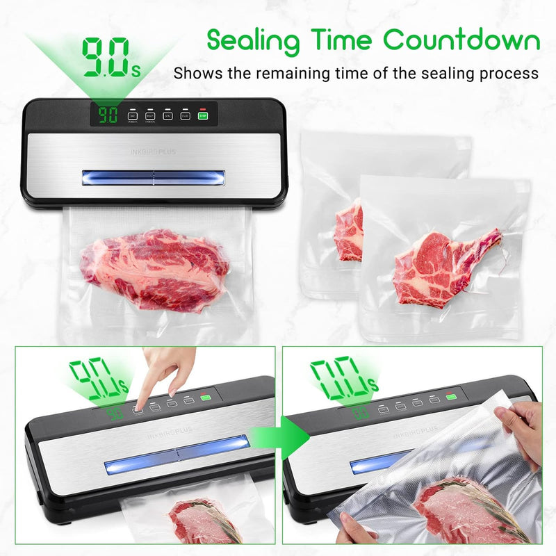 Inkbird Vakuumiergerät,Folienschweissgeräte für Sous-Vide Kochen, Versiegelungs-Countdown und Sichtf