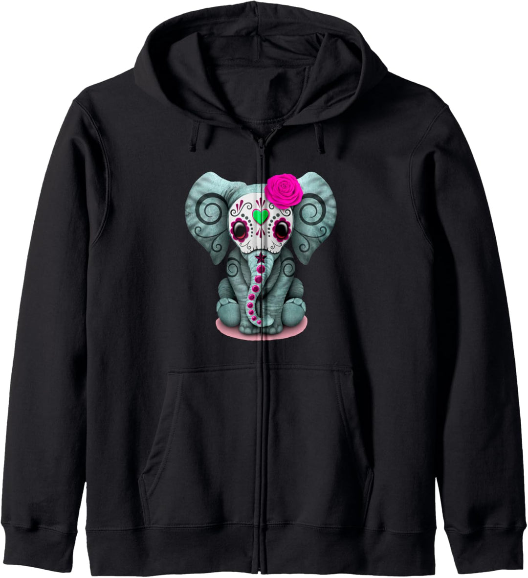 Sugar Skull Pink Rose Elephant Day Of The Dead Halloween Kapuzenjacke