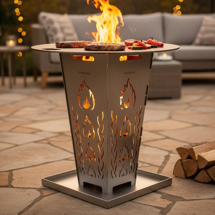 FireDesire Grill Pro Feuerkorb mit massiver Grillplatte und Ascheschale, Feuerschale mit Grillplatte
