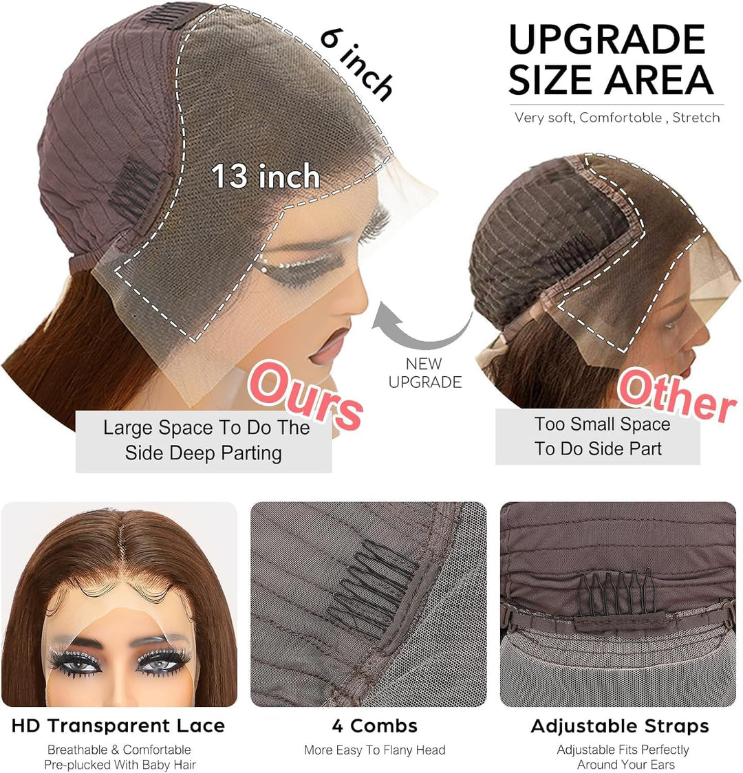 Chocolate Brown brasilianische Echthaar-Perücke, 61 cm, 13 x 6, Body Wave Lace Front-Perücke #4, nat