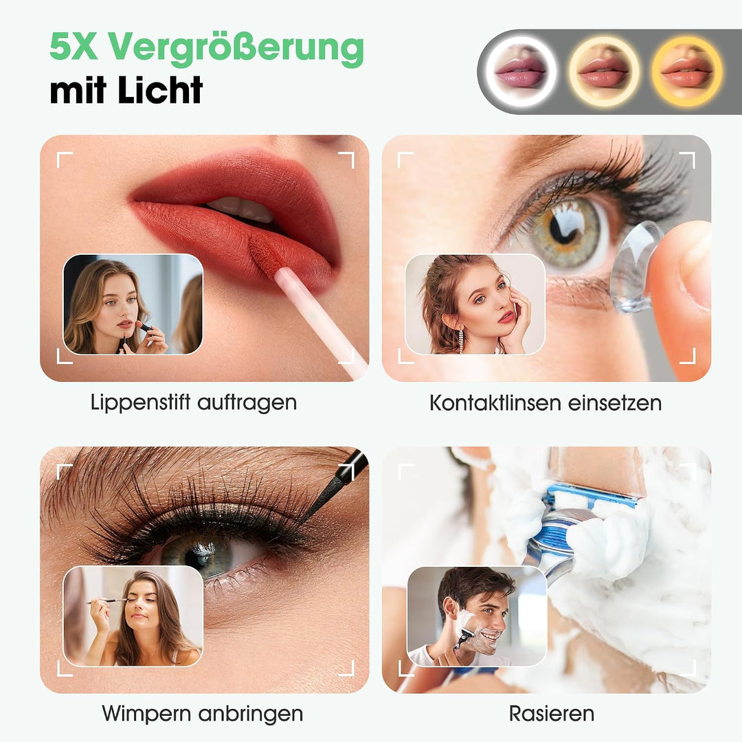 S'bagno Bluetooth Badezimmerspiegel mit Beleuchtung 100x70cm, Badspiegel mit Beleuchtung und 5fach-L