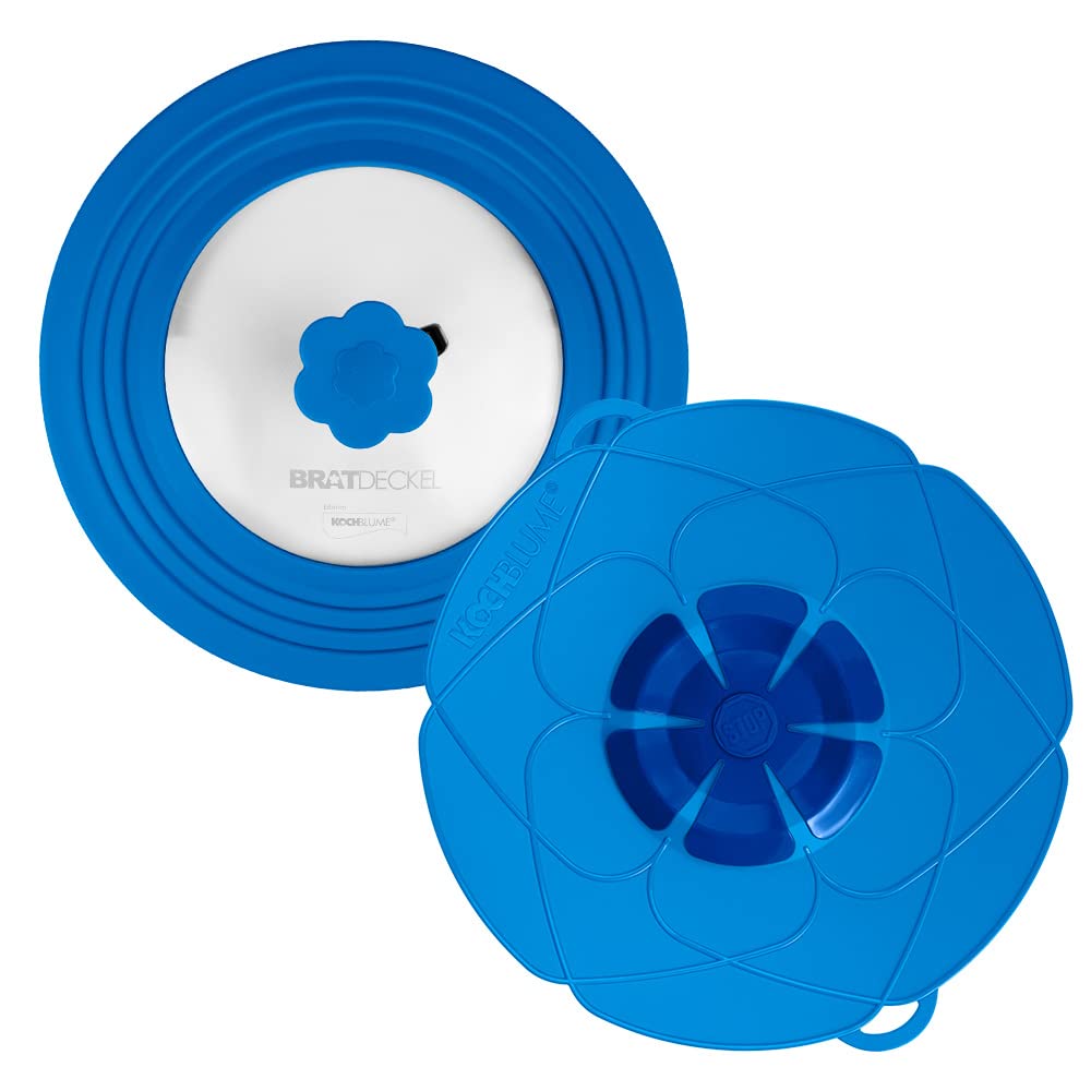 Kochblume L Ø14-24cm &amp; Bratdeckel L Ø22-28cm 2er Set | Silikon Überkochschutz | Spritzschutz | Unive