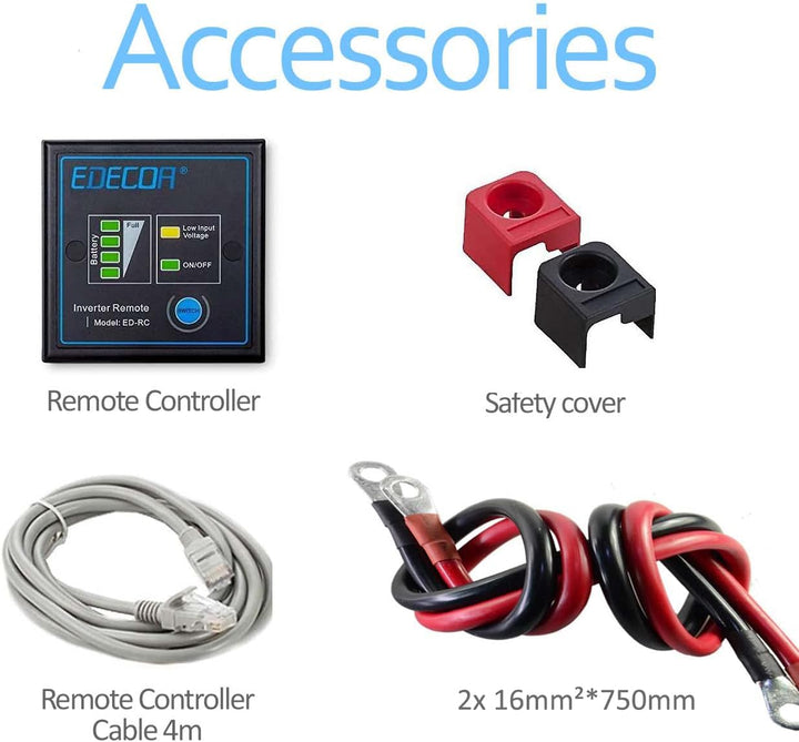 EDECOA Wechselrichter Reiner Sinus 2500w Spannungswandler 12v 230v mit Fernbedienung Spannungswandle