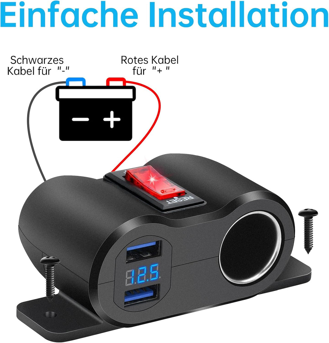 36W Upgraded 12V USB Ladebuchse, Panel mit 180 W Zigarettenanzünder Schnellladebuchse und LED Voltme