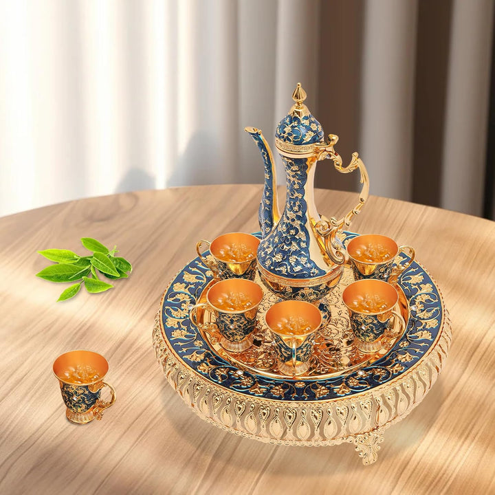 Türkische Kaffeekanne Set, Vintage Teeservice Set, Metall Russisches Samowar Weinglas mit 6 Luxuriös