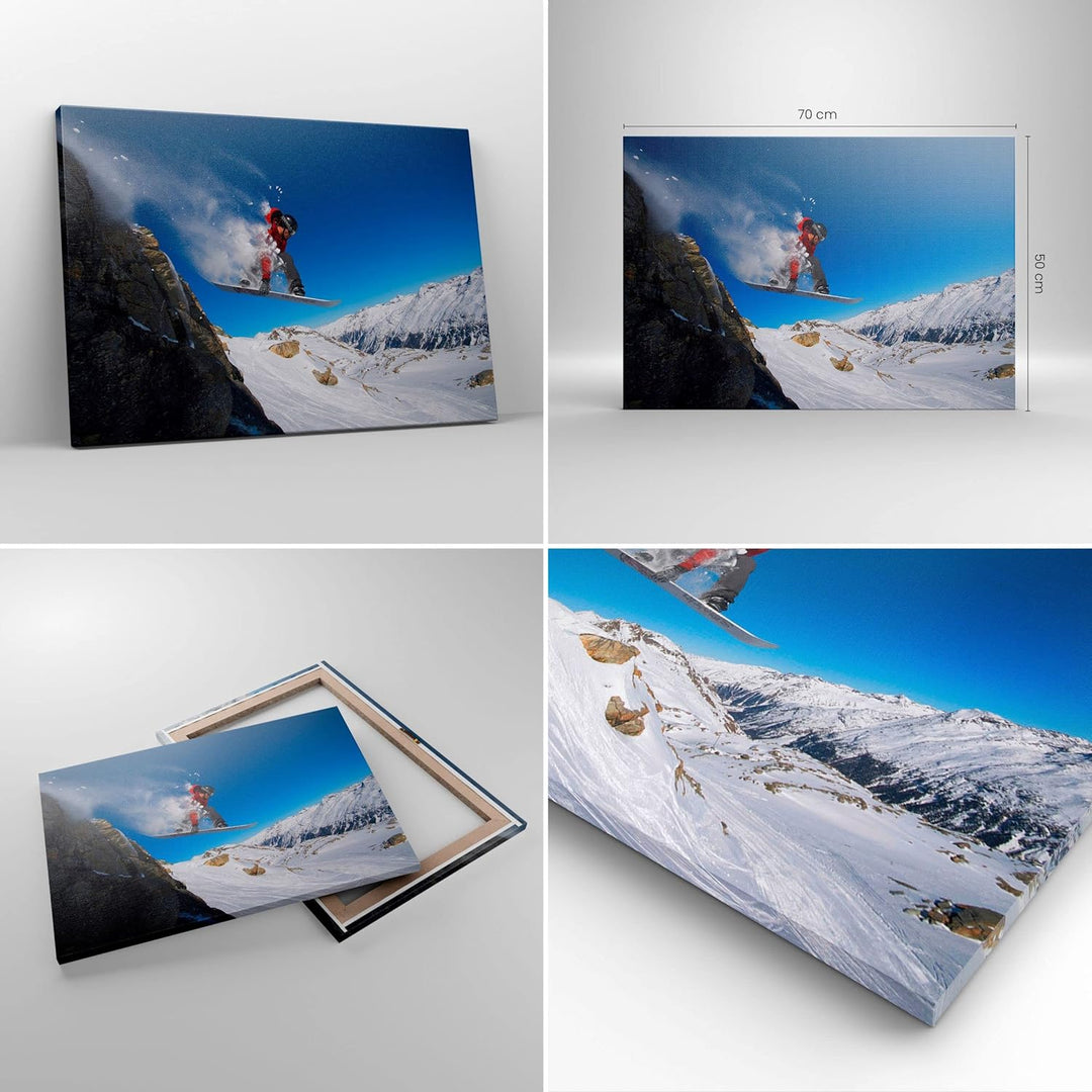 Bilder auf Leinwand Snowboard Winter Berg Gipfel Leinwandbild 70x50cm Wandbilder Dekoration Wohnzimm