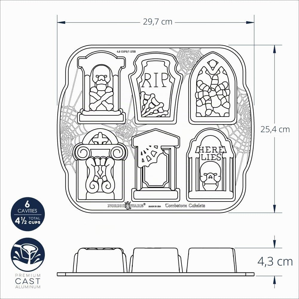 Nordic Ware Backform Tombstone Cakelet Pan Aluminium Braun, 28,7cm x 28,2cm, NW 91848, Tombstone Cak