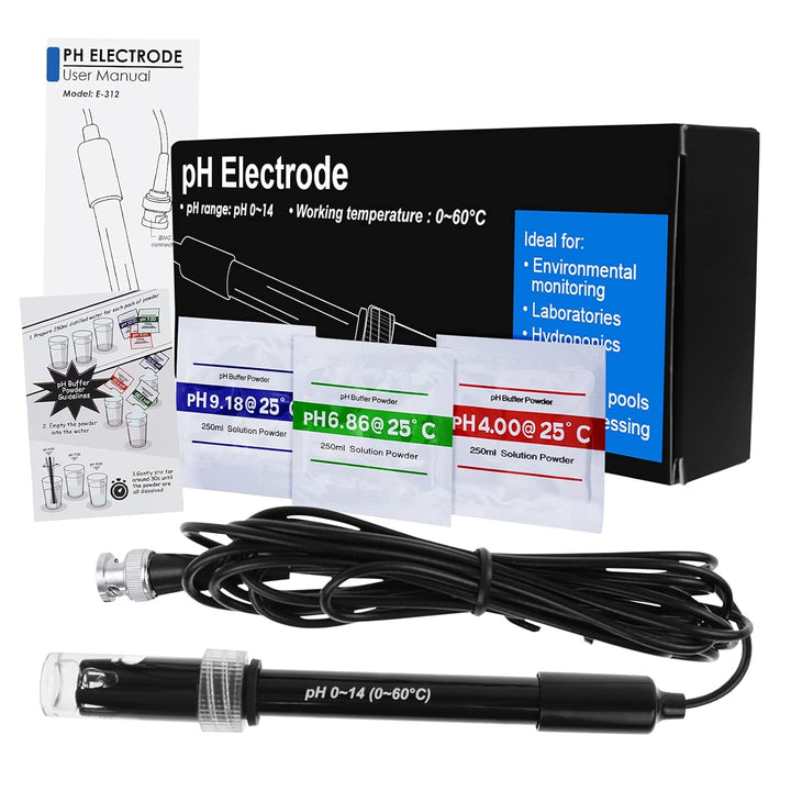Hoch Richtigkeit pH Elektrode mit Kalibrierung Pulver, 0-14 pH Sonde mit BNC Verbinder & 300cm Kabel