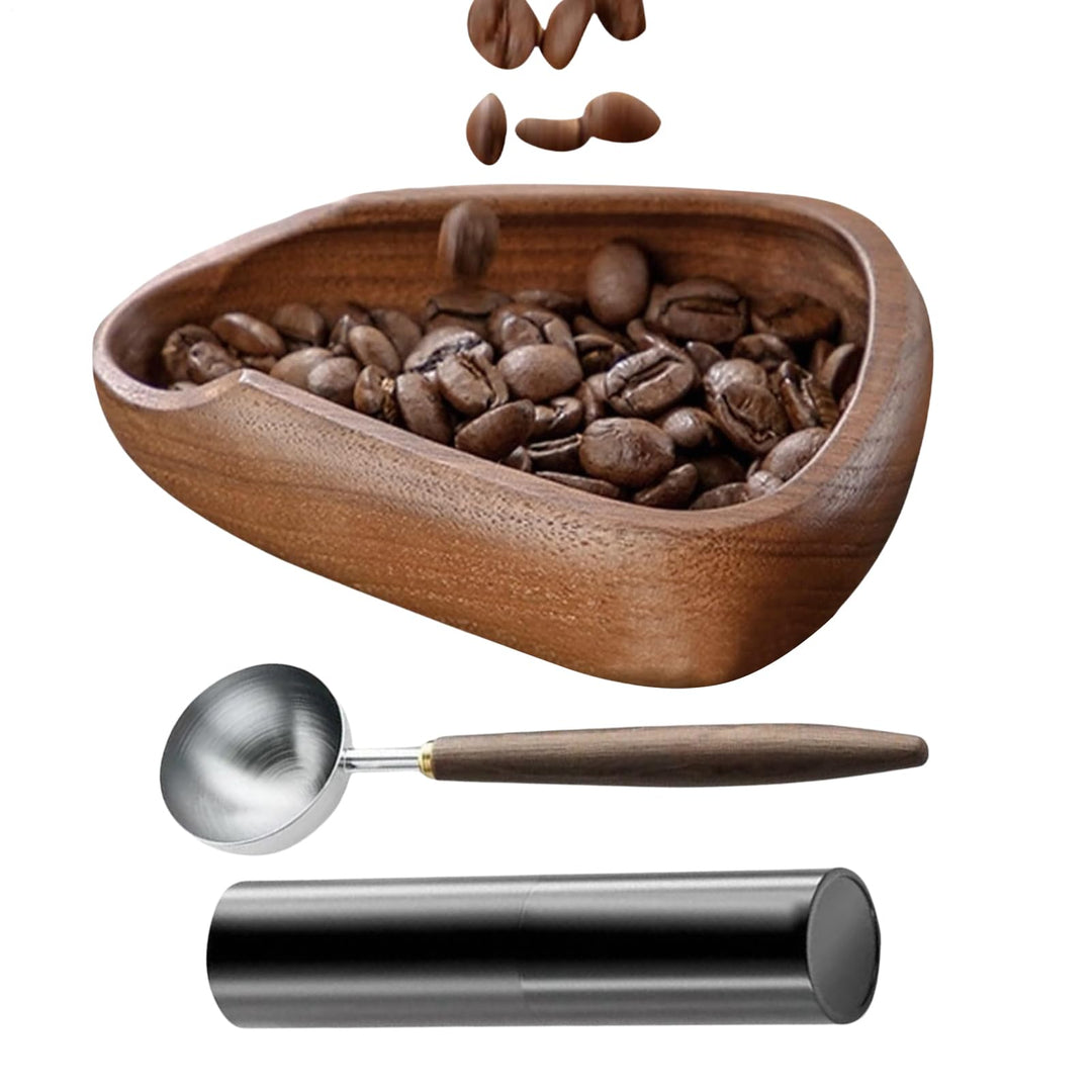 Coffee Bean Dosing Cup, Wooden Coffee Dosing Tray, Brewing Tool Set with Spoon and Spray Bottle for