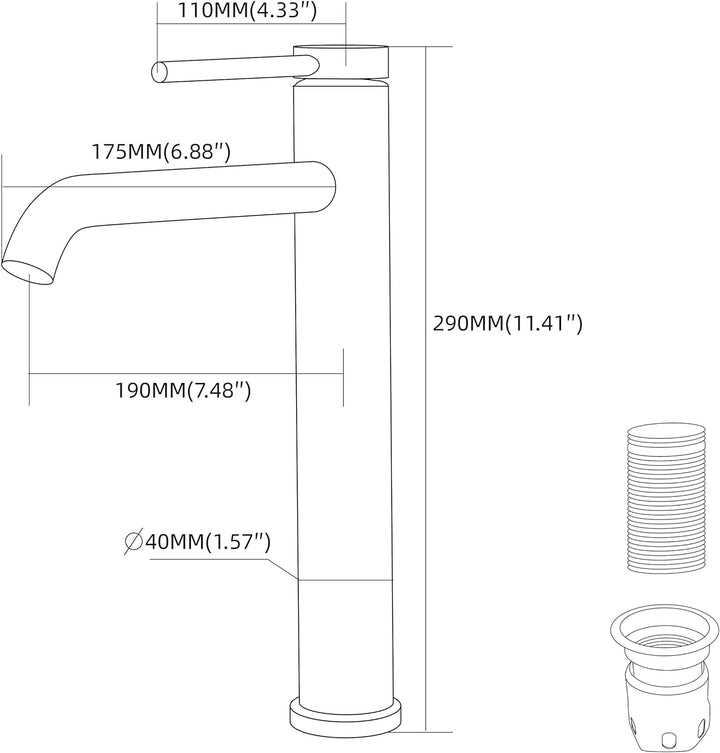 PHASAT Wasserhahn Bad,wasserhahn aufsatzwaschbecken,Hoch Aufsatzwaschbecken Armatur, Mischbatterie E