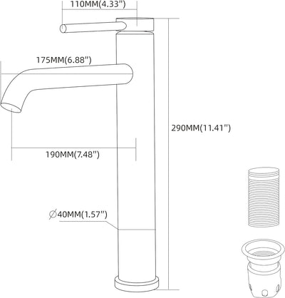 PHASAT Wasserhahn Bad,wasserhahn aufsatzwaschbecken,Hoch Aufsatzwaschbecken Armatur, Mischbatterie E