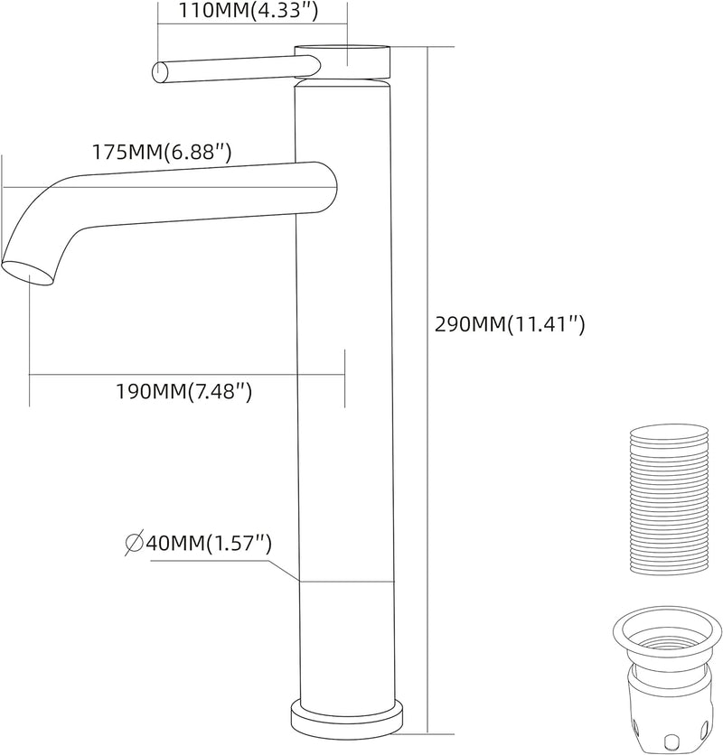 PHASAT Wasserhahn Bad,wasserhahn aufsatzwaschbecken,Hoch Aufsatzwaschbecken Armatur, Mischbatterie E