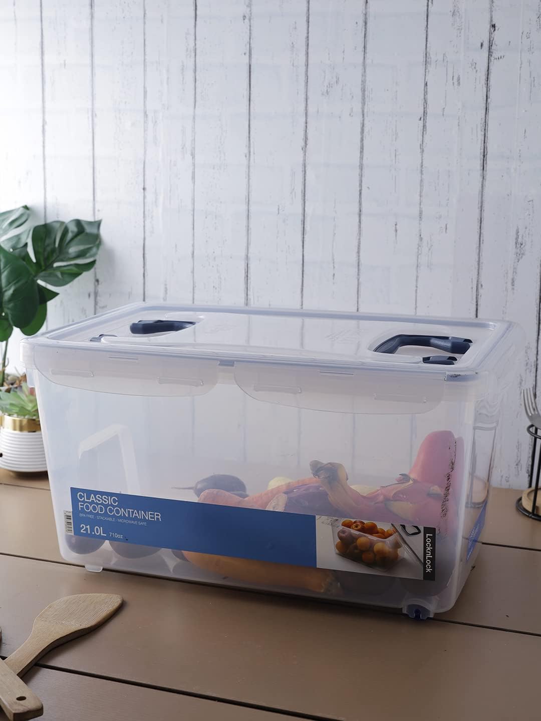 LocknLock PP CLASSIC Aufbewahrungsbox mit Deckel und Griffen | 21 L, 456 x 300 x 225 mm | 100 % Luft