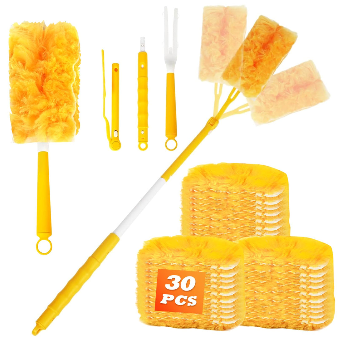 30 Stück Staubwedel Nachfüllpack Kompatibel mit Swiffer, Griff und Teleskop | Mikrofaser-Tücher, mit