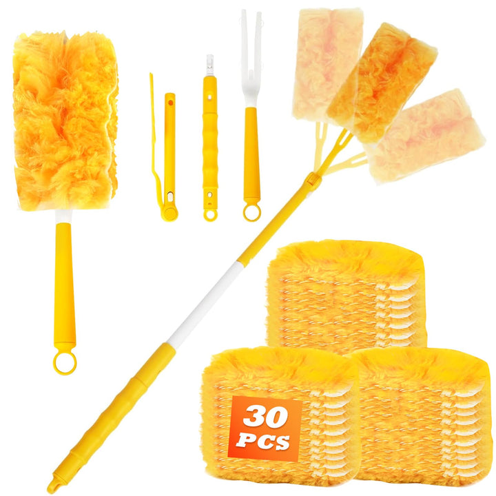 30 Stück Staubwedel Nachfüllpack Kompatibel mit Swiffer, Griff und Teleskop | Mikrofaser-Tücher, mit