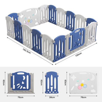 Aufun Laufstall Baby Laufgitter Faltbar Baby Absperrgitter mit Tür und Spielzeugboard, 14+2 Panel Bl