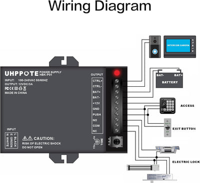 UHPPOTE 12V Netzteil mit Backup-Batterieverbindung für Türzugangskontrollsystem und Gegensprechkamer