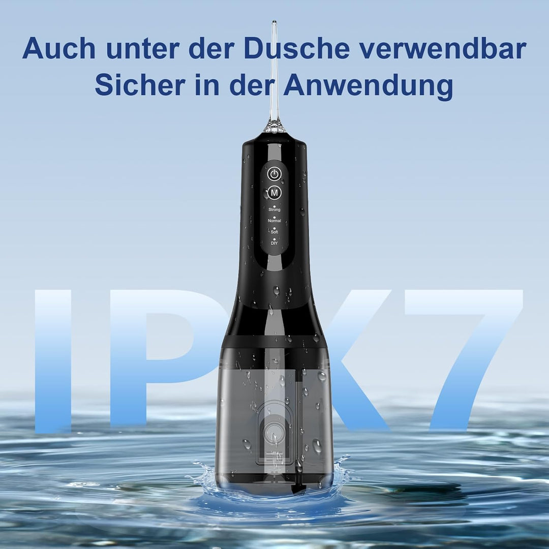 Munddusche Testsieger 2026, 300ML Wassertank IPX7 Wasserdicht, 5 Multifunktionale Jet-Tipps und 4 Mo