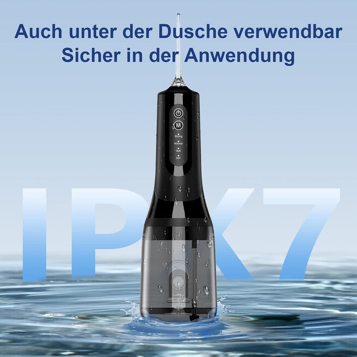 Munddusche Testsieger 2026, 300ML Wassertank IPX7 Wasserdicht, 5 Multifunktionale Jet-Tipps und 4 Mo