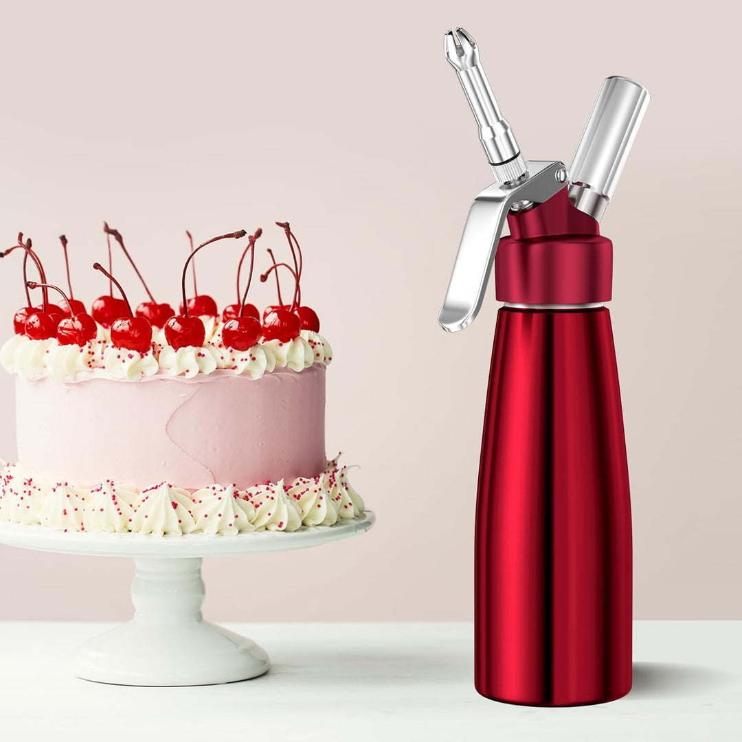 Newaner 500ml sahnespender, Sahnesyphon Aluminium mit 3 Edelstahl Deko-Düsen und 1 Reinigungbürste,