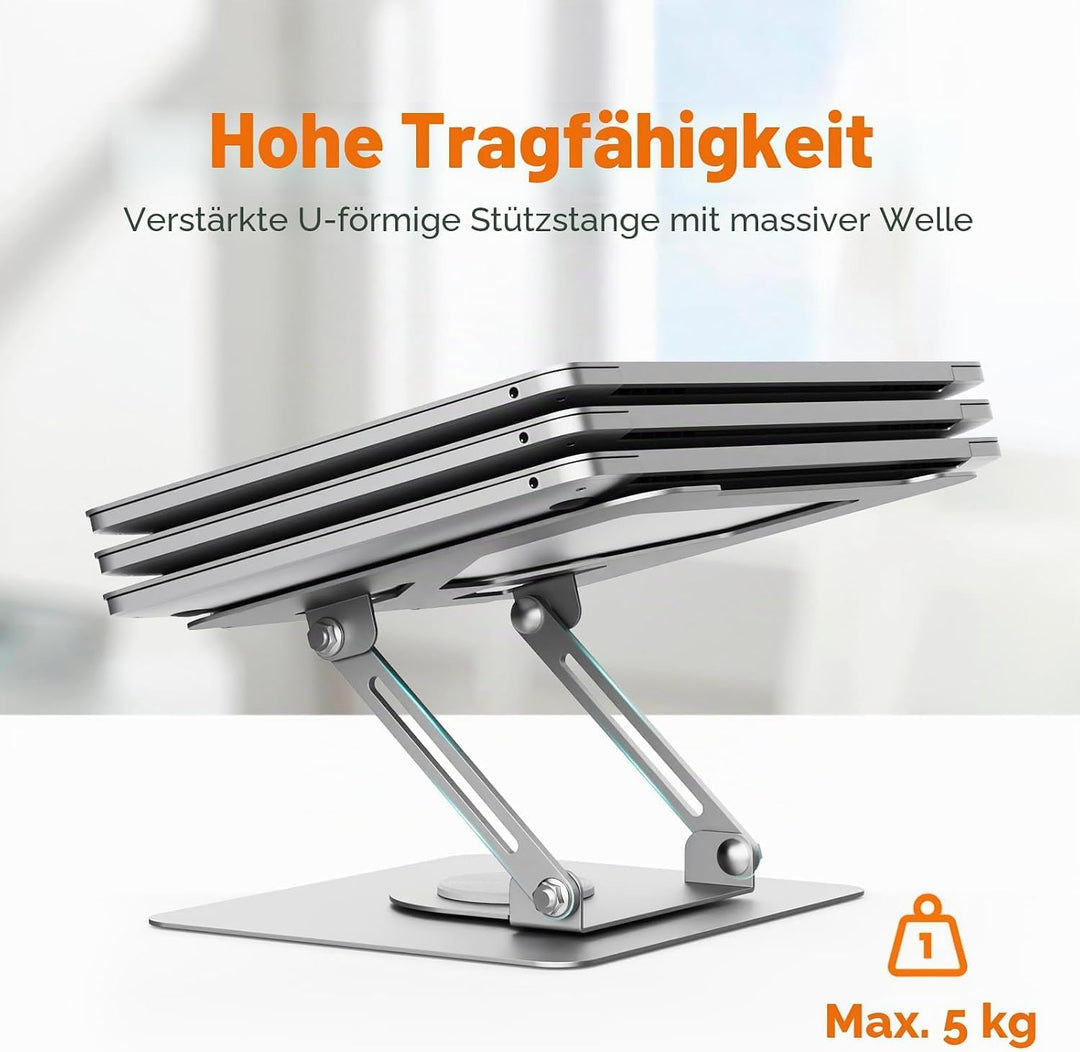 GRIFEMA Laptop Ständer Höhenverstellbar und Faltbar, 360° Drehbare Basis, Stabil, Belüftet und Ergon