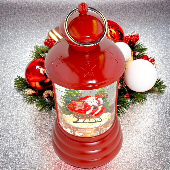 MIJOMA weihnachtliche LED Laterne Schneekugel aus Glas – Ausführung Weihnachtsmann im Schlitten, war