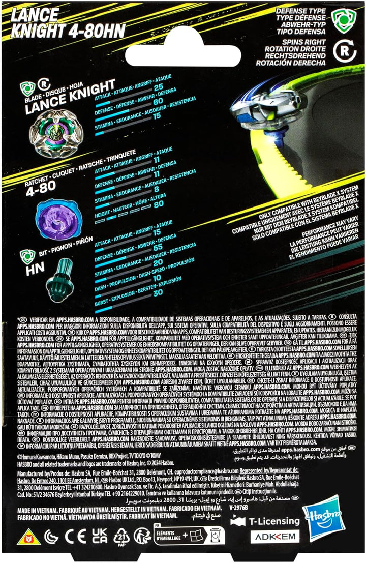 Beyblade X Lance Knight 4-80HN Starter Pack Kreisel und Starter, Abwehr-Typ mit X-Celerator, mit 2 K