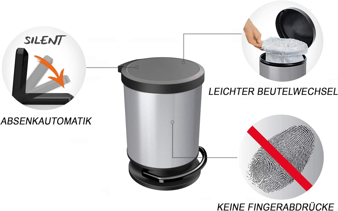 Mülleimer 20l mit Deckel Silber Metallic 20 Liter, Silber Metallic 20 Liter