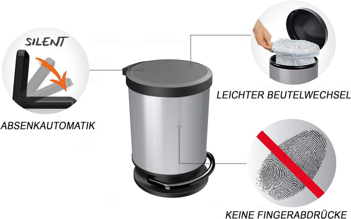 Mülleimer 20l mit Deckel Silber Metallic 20 Liter, Silber Metallic 20 Liter
