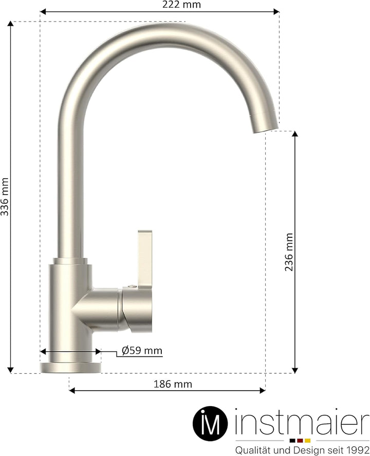instmaier K3 Küchenarmatur | Wasserhahn Küche Edelstahl | Spültischarmatur mit hohem Auslauf | Armat