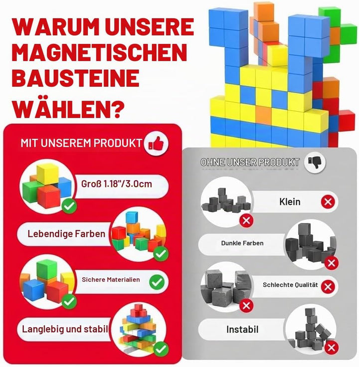 ASOK 48PCS Grosse Magnetwürfel Geschenk für 3 4 5 6 Jahre alte Jungen und Mädchen Magnetische Bauste