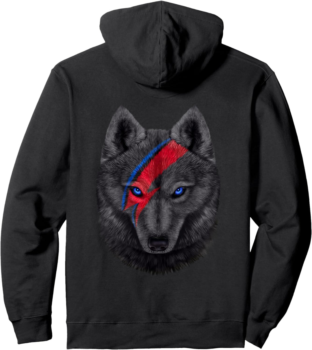 Schwarzer Wolfsgesicht gemalt mit rotem Blitz Pullover Hoodie
