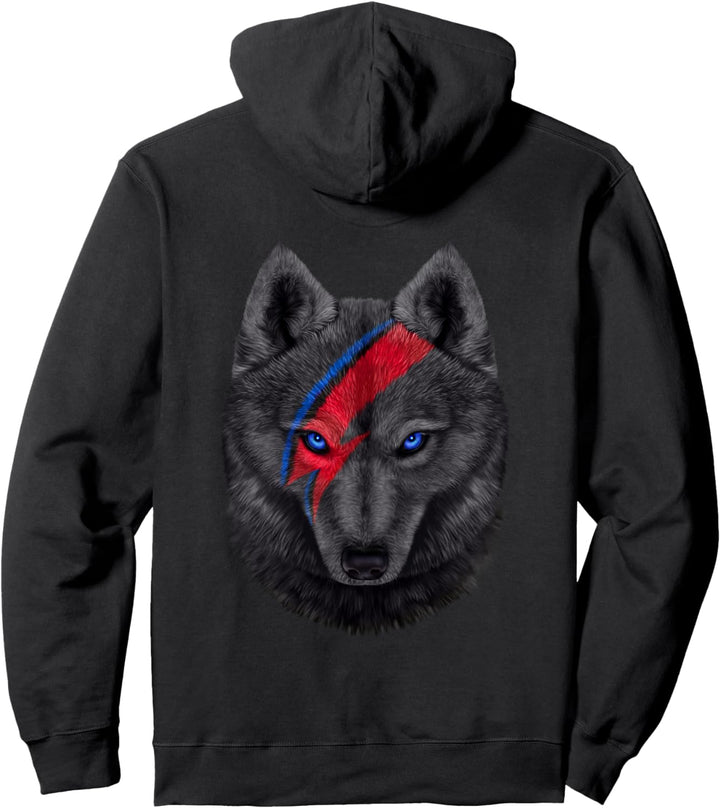 Schwarzer Wolfsgesicht gemalt mit rotem Blitz Pullover Hoodie