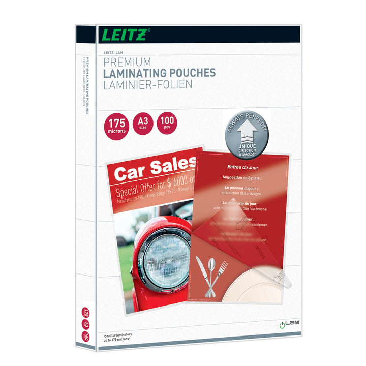 Leitz Heisslaminierfolien A3 175 mic, Laminierfolien in extrastarker Premium-Qualität, 100er Pack, G