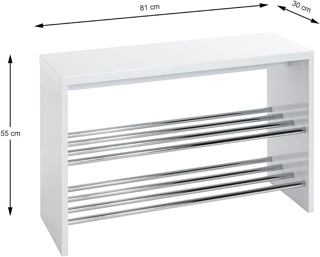 HAKU Möbel Schuhbank, MDF, weiss-chrom, B 81 x T 30 x H 55 cm B 81 x T 30 x H 55 Weiss-chrom, B 81 x