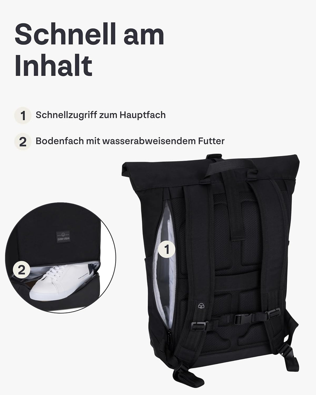 Johnny Urban Rolltop Rucksack Damen & Herren Gross Schwarz - Allen Large - Laptop Backpack für Uni,