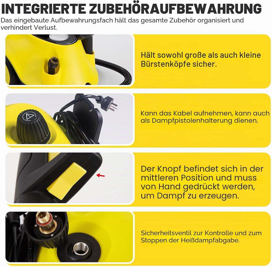 Upgrade Dampfreiniger 2100W, Dampfdruck 5 Bar, Dampfreiniger Handgerät, Mehrzweck Dampfreiniger, Tan