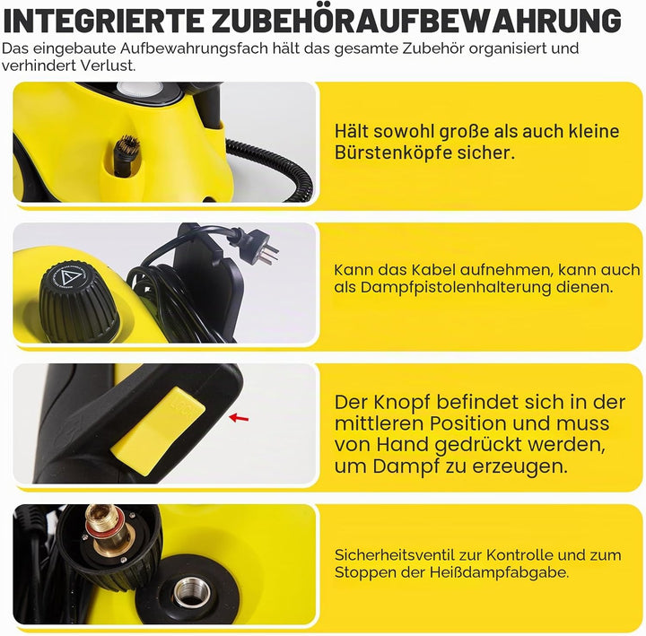 Upgrade Dampfreiniger 2100W, Dampfdruck 5 Bar, Dampfreiniger Handgerät, Mehrzweck Dampfreiniger, Tan