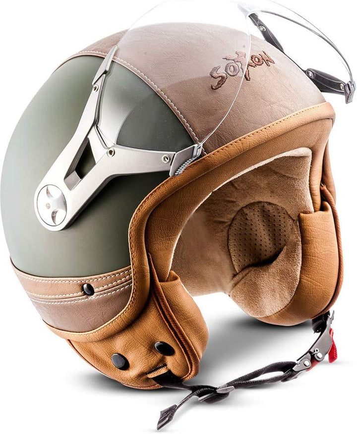 Soxon® SP-325 Urban „Green“ · Jet-Helm · Motorrad-Helm Roller-Helm Scooter-Helm Moped Mofa-Helm Chop