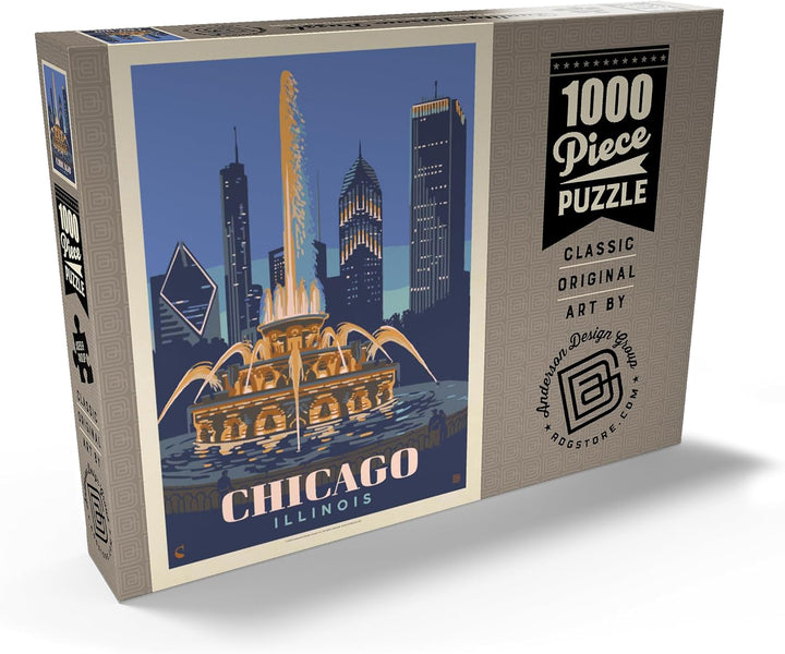 Chicago, IL: Fountain of Light, Vintage Poster - Premium 1000 Teile Puzzle - MyPuzzle Sonderkollekti
